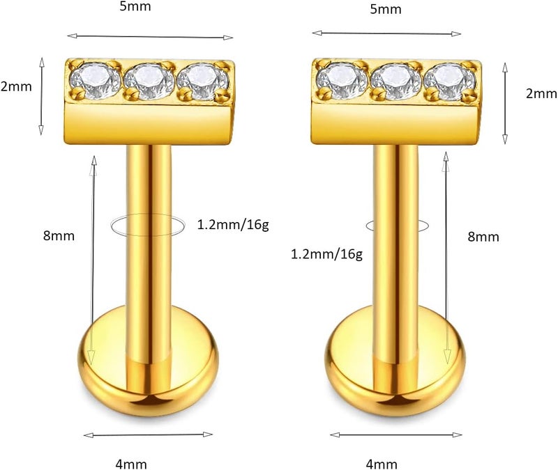 KaseStyle G23 Titanium Threadless Push-in Labret Lip Monroe Tragus Earrings Clear CZ Push Back Stud Helix Piercing Jewerly for Men Women - Image 2